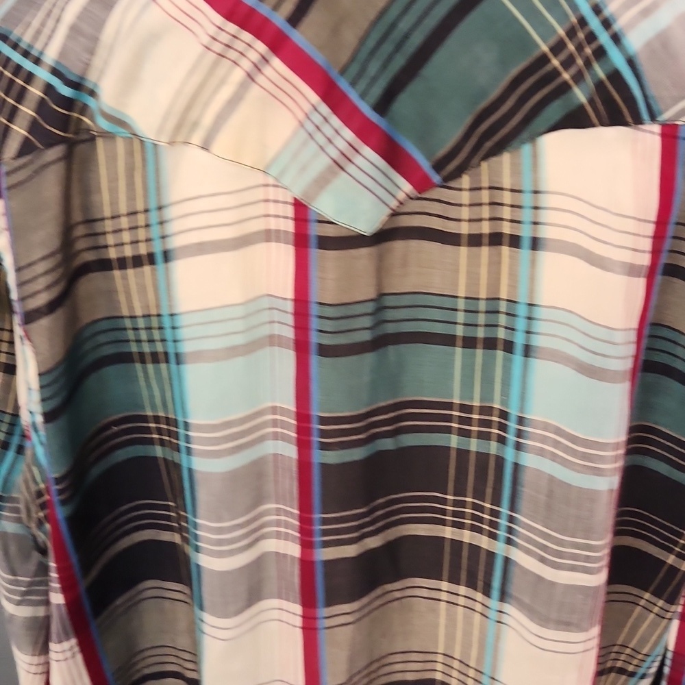 Vintage 80's Cowboy Cut Regular Fit X-long Tail Western Pearl Snaps Plaid Shirt - Picture 5 of 8